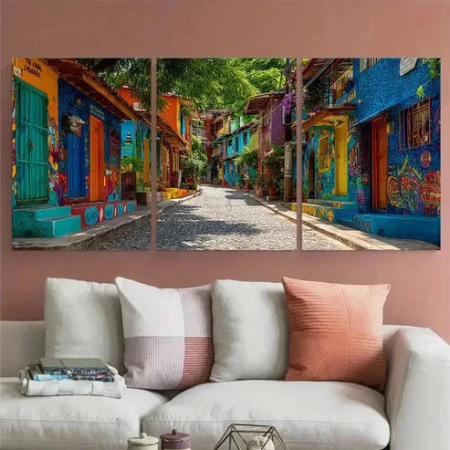 3pcs Mexico ~ Colorful Street Paulita Wall Art Canvas Unframed - High Quality Print 100% Australian Made Wall Canvas - Bella Home Decor