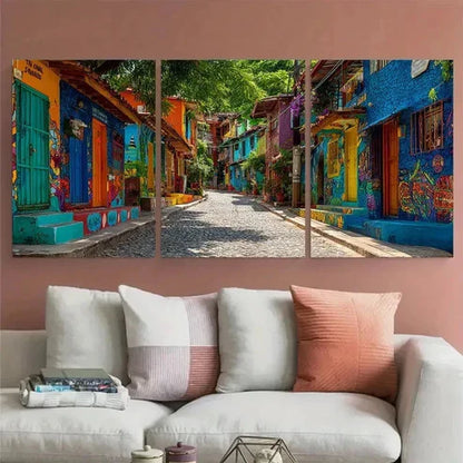 3pcs Mexico ~ Colorful Street Paulita Wall Art Canvas Unframed - High Quality Print 100% Australian Made Wall Canvas - Bella Home Decor