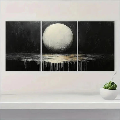 3pcs Lunar Drip Modern Art Moon Painting E  Wall Art Set Canvas Framed 50x70cm - High Quality Print 100% Australian Made Wall Canvas Ready to Hang