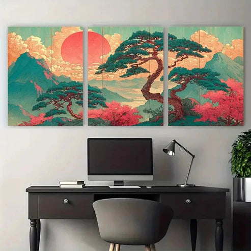 3pcs Vintage Japanese Minimalist Wall Art Canvas Unframed - High Quality Print 100% Australian Made Wall Canvas