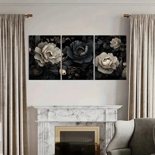 3pcs Vintage Gothic Black Floral Wall Art Canvas Unframed - High Quality Print 100% Australian Made Wall Canvas
