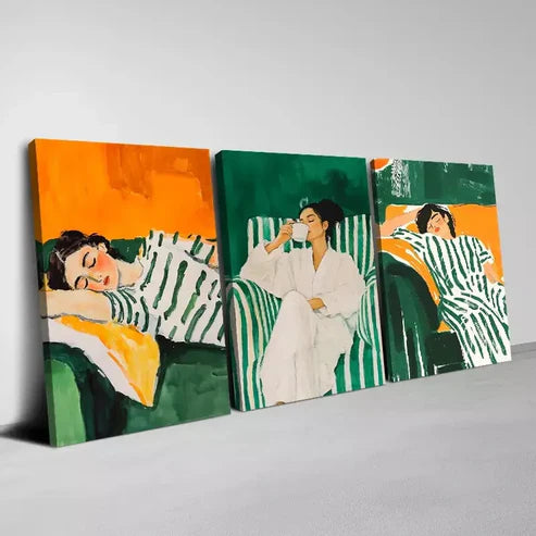 3pcs Beautiful Colorful Women's Rest Art Set Canvas Unframed - High Quality Print 100% Australian Made Wall Canvas