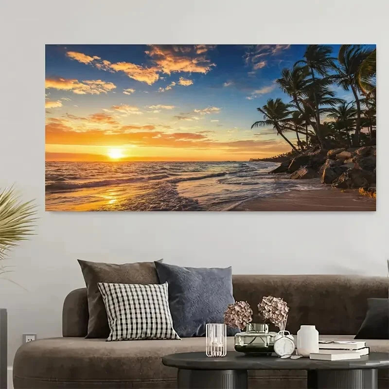 Gold Sunset Sandy Beachwall canvas office home room framed 120x60cm - Bella Home Decor