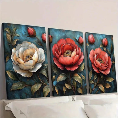 3pcs Elegant Peony Vibrant Floral Wall Art Set Canvas Framed 60x90cm - High Quality Print 100% Australian Made Wall Canvas Ready to Hang