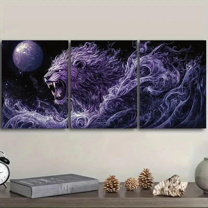 3pcs Dark fantasy art style Lion   Wall Art Set Canvas Framed 50x70cm - High Quality Print 100% Australian Made Wall Canvas Ready to Hang - Bella Home Decor