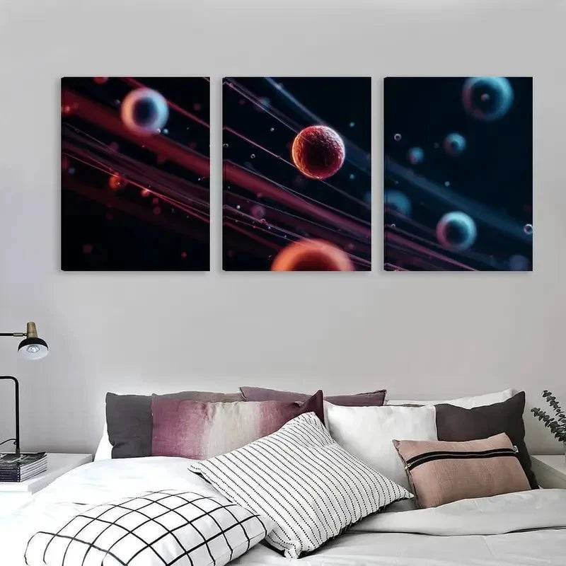 3pcs Astronaut & Planets with Red & Design   Wall Art Set Canvas Framed 40x60cm - High Quality Print 100% Australian Made Wall Canvas Ready to Hang - Bella Home Decor