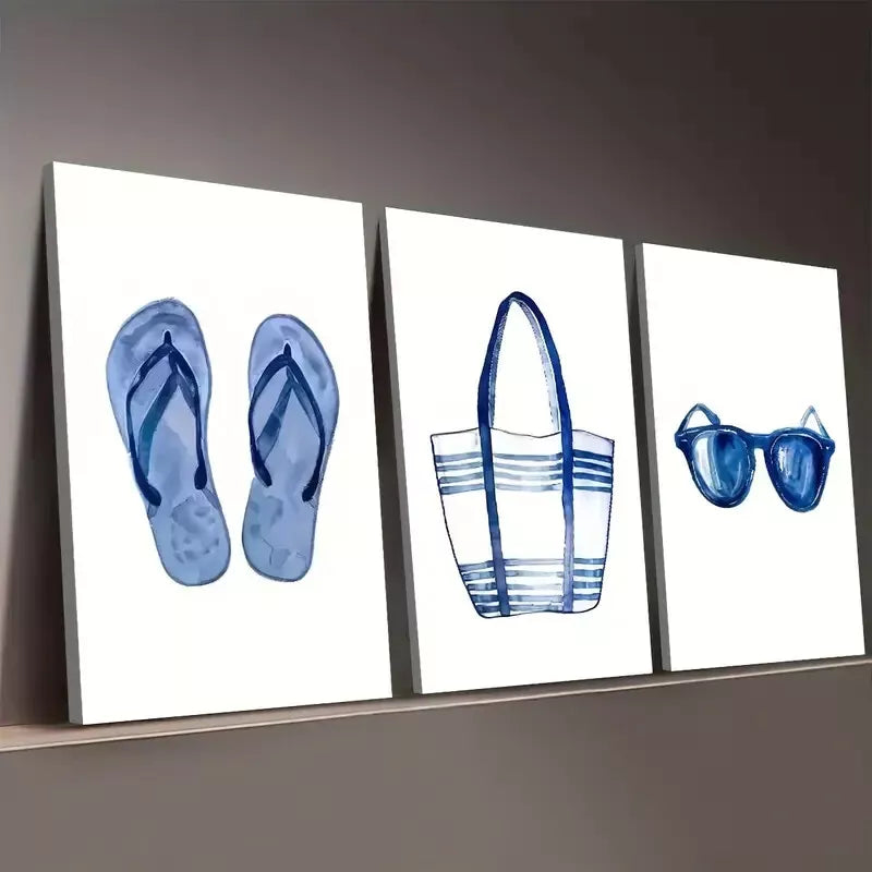 3pcs Simple Style Fashion Daily Necessities Wall Art Set Canvas Framed 50x70cm - High Quality Print 100% Australian Made Wall Canvas Ready to Hang