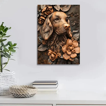 Joyful Cocker Spaniel Among Blooming Flowers Painting 40x60cm Metal Print Ready to Hang - Bella Home Decor