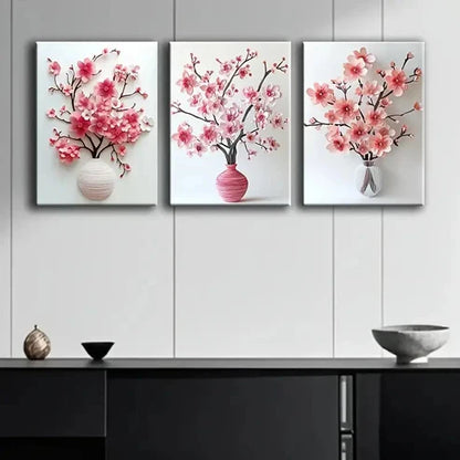 3pcs Cherry Blossom In Vase Painting  Wall Art Set Canvas Unframed - High Quality Print 100% Australian Made Wall Canvas - Bella Home Decor
