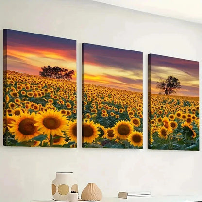3pcs Sunflower Field Sunset Décor Perfect Wall Art Set Canvas Framed 40x60cm - High Quality Print 100% Australian Made Wall Canvas Ready to Hang - Bella Home Decor