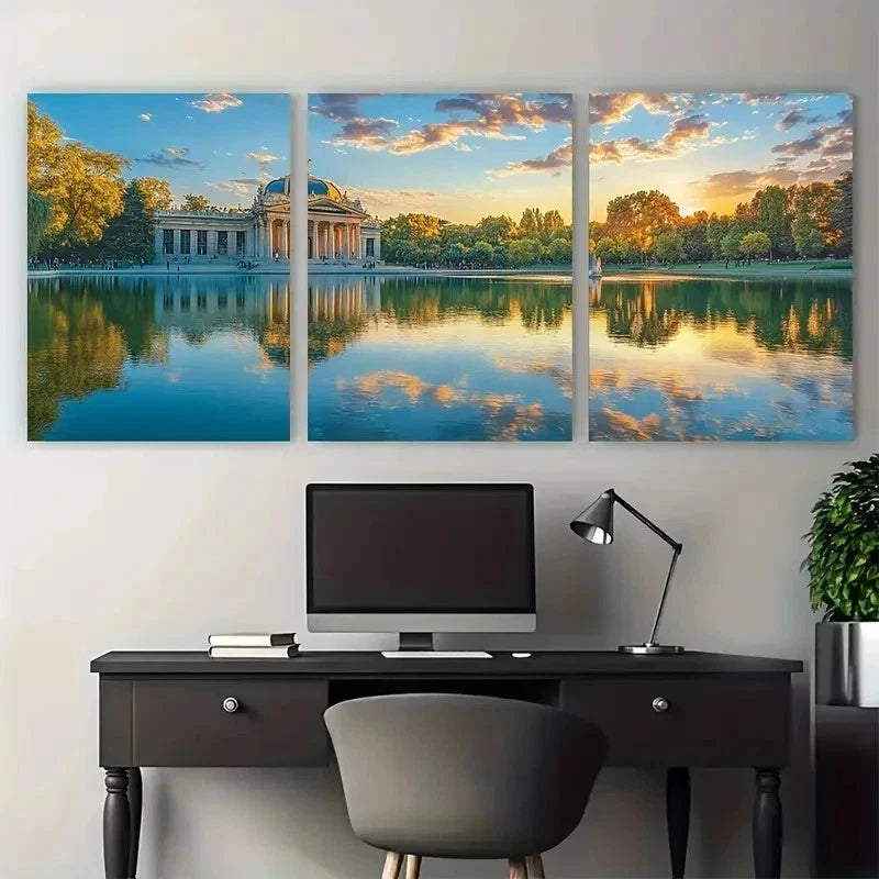3pcs Lake At Casa De Campo Wooden Perfect Wall Art Set Canvas Framed 50x70cm - High Quality Print 100% Australian Made Wall Canvas Ready to Hang
