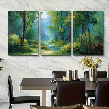 3pcs Forest Landscape Oil Painting Perfect Wall Art Canvas Unframed - High Quality Print 100% Australian Made Wall Canvas - Bella Home Decor