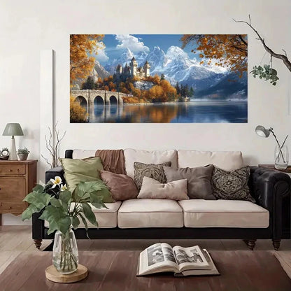 Mountains Stone Bridge Castle Wall Art Canvas Office Home Room Framed 120x60cm