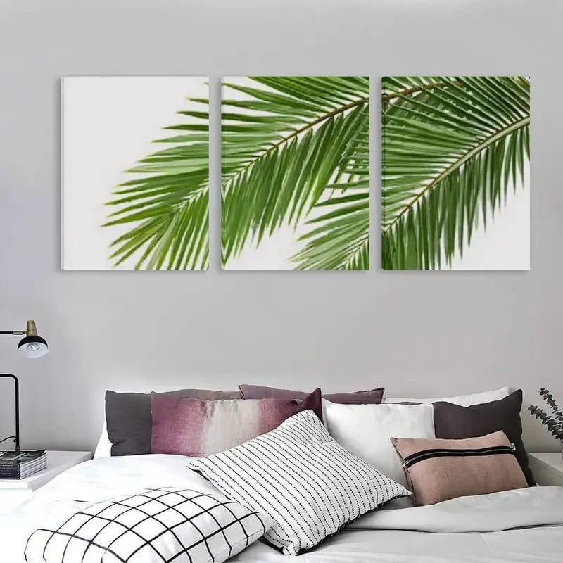 3pcs Palm leaves Isolated on a white Background   Wall Art Set Canvas Framed 50x70cm - High Quality Print 100% Australian Made Wall Canvas Ready to Hang