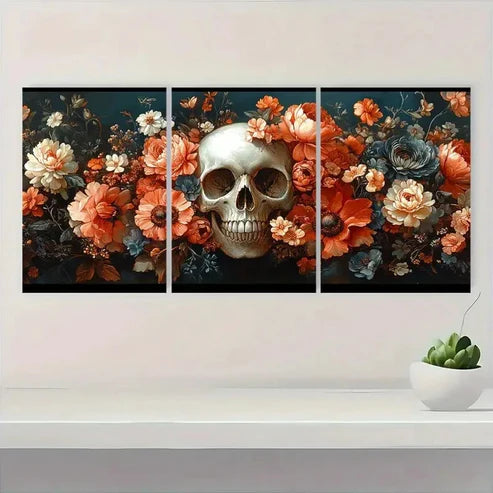 3pcs Vibrant Orange & Blue Floral Design OB Wall Art Canvas Unframed – High Quality Print 100% Australian Made Wall Canvas