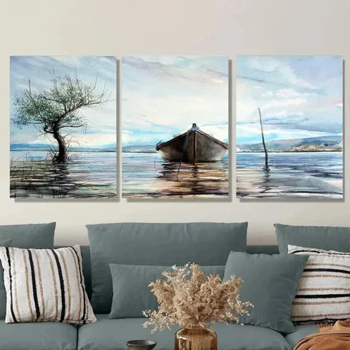 3pcs Serene Lake Scene Vertical Landscape Wall Art Set Canvas Unframed - High Quality Print 100% Australian Made Wall Canvas