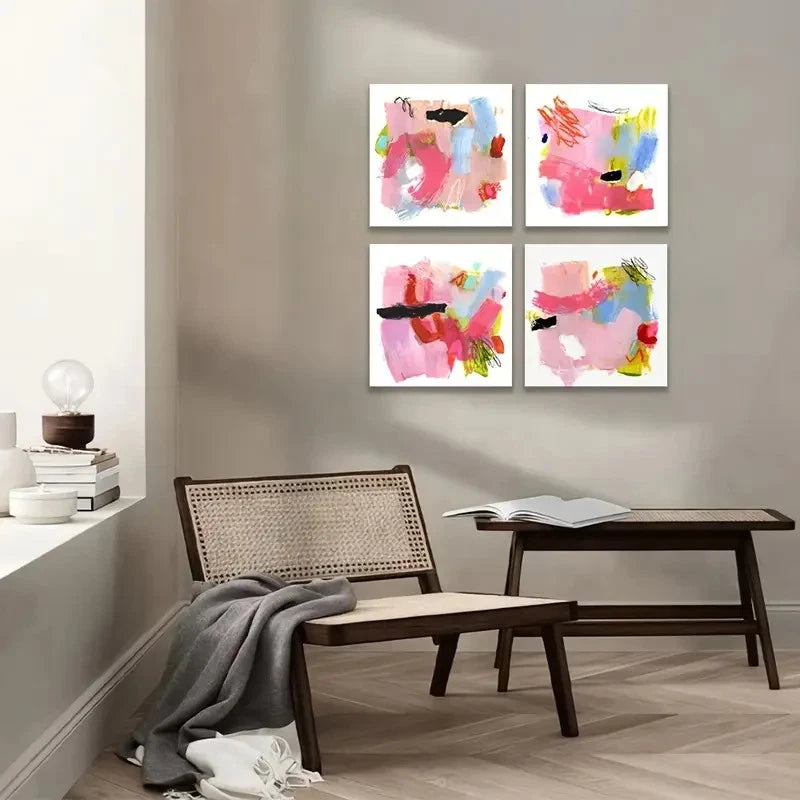 4pcs Colorful Abstract, Square Gallery Wall Art Canvas Framed