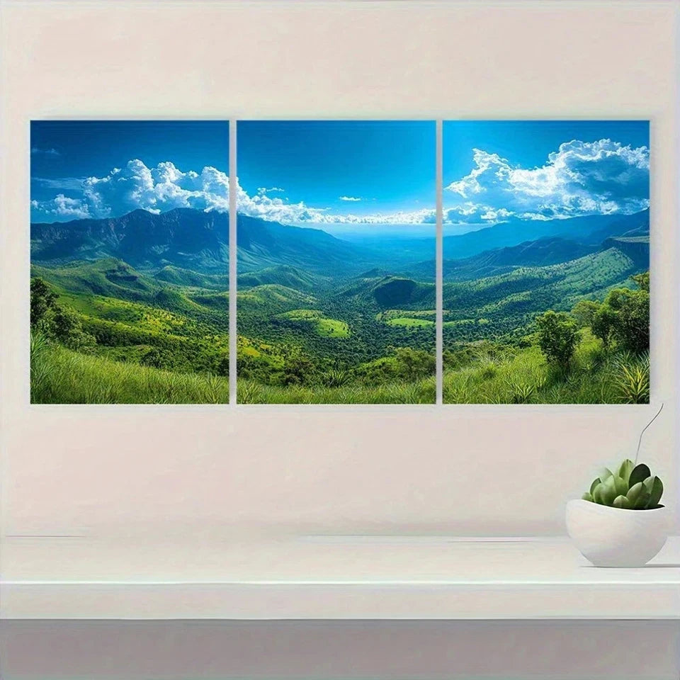 3pcs Mountain Scenery with Blue Sky & Clouds Metal Print Ready to Hang Art - Bella Home Decor