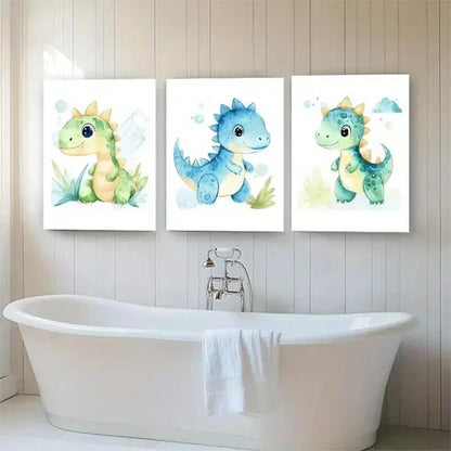 3pcs Cute Dinosaur Adorable Cartoon Perfect Wall Art Canvas Unframed - High Quality Print 100% Australian Made Wall Canvas - Bella Home Decor