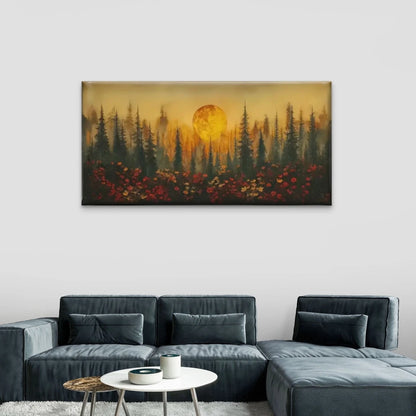 Full Moon Forest Pine Trees Wall Art Canvas Office Home Room Framed 120x60cm
