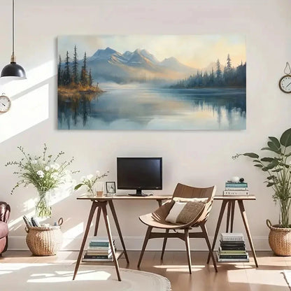 Serene Misty Mountains & Forest Wall Art Canvas Office Home Room Framed 120x60cm