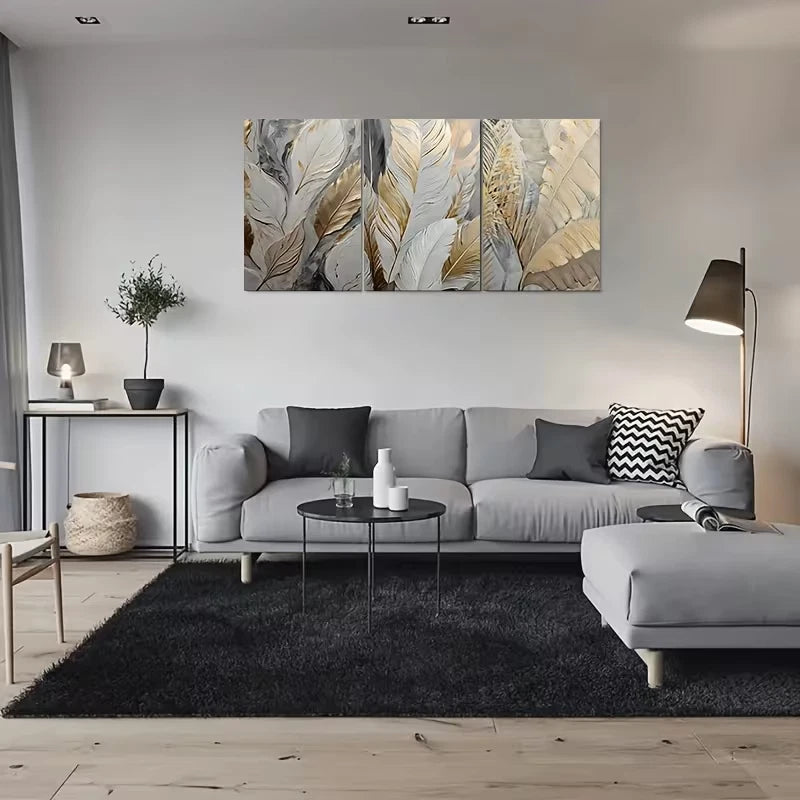 3pcs Modern Abstract Leaf Wall Art Set Canvas Framed 60x90cm – High Quality Print, 100% Australian Made, Ready to Hang