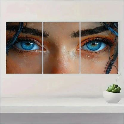 3pcs Abstract Blue Eyed Girl Face Beaut GJ  Wall Art Set Canvas Framed 40x60cm - High Quality Print 100% Australian Made Wall Canvas Ready to Hang - Bella Home Decor