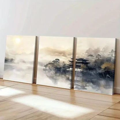3pcs Chinese Landscape & Mountain Scenery Wall Art Set Canvas Unframed - High Quality Print 100% Australian Made Wall Canvas