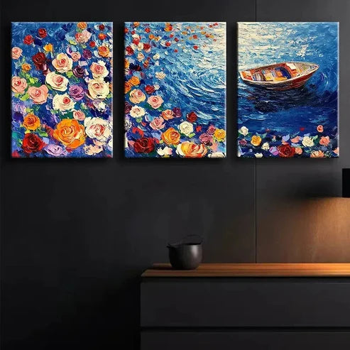 3pcs River of Roses Beauty Color Nature Perfect Wall Art Set Canvas Unframed - High Quality Print 100% Australian Made Wall Canvas