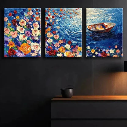 3pcs River of Roses Beauty Color Nature Perfect Wall Art Set Canvas Unframed - High Quality Print 100% Australian Made Wall Canvas