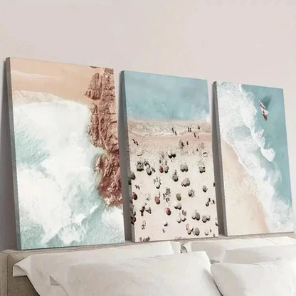3pcs Beach Aerial Scene Landscape Theme Wall Art Canvas Unframed - High Quality Print 100% Australian Made Wall Canvas - Bella Home Decor