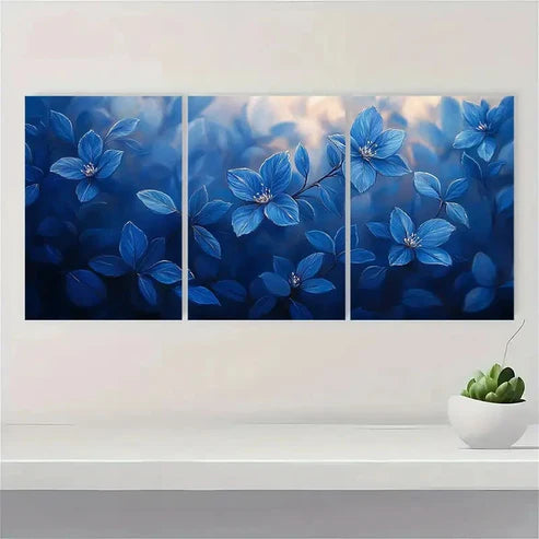 3pcs Blue Pellaea Canvas Print Blue NB Wall Art Set Canvas Unframed - High Quality Print 100% Australian Made Wall Canvas - Bella Home Decor