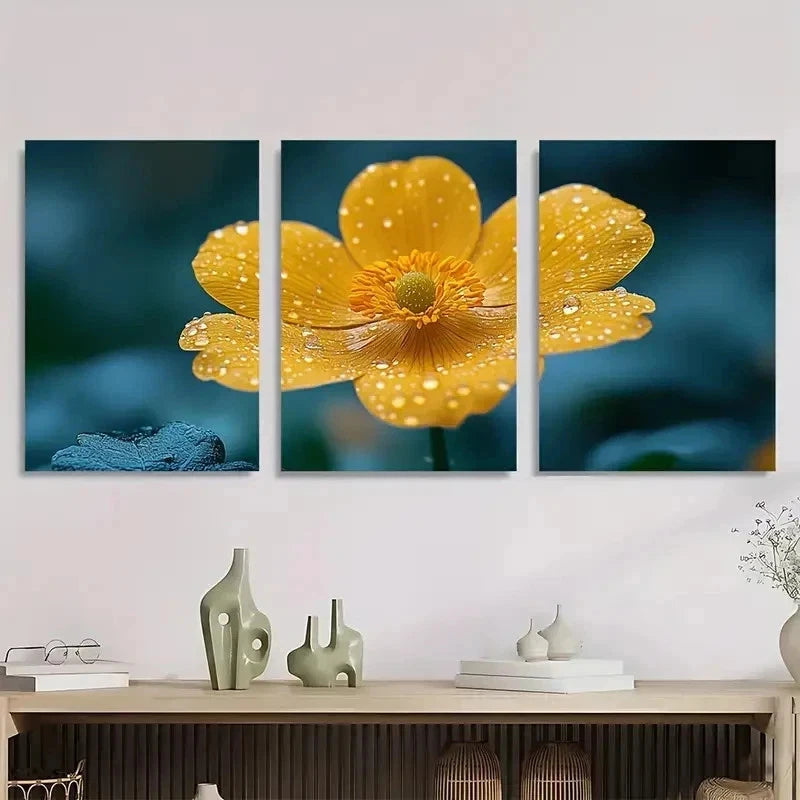 3pcs Buttercup Flower Gardener Nature Perfect Wall Art Set Canvas Framed 50x70cm - High Quality Print 100% Australian Made Wall Canvas Ready to Hang - Bella Home Decor