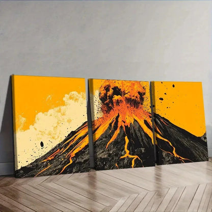 3pcs Featuring an Erupting Volcano, Perfect Wall Art Set Canvas Framed 50x70cm - High Quality Print 100% Australian Made Wall Canvas Ready to Hang - Bella Home Decor