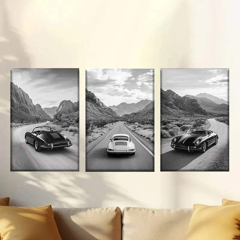 3pcs cars on the road, perfect gift choice Wall Art Set Canvas Framed 50x70cm - High Quality Print 100% Australian Made Wall Canvas Ready to Hang - Bella Home Decor
