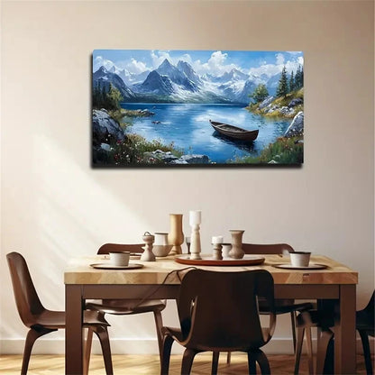 Serene Lake And Mountain Decor Wall Art Canvas Office Home Room Framed 120x60cm