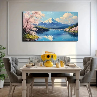 Cherry Blossom Trees Calm Lake Wall Art Canvas Office Home Room Framed 120x60cm