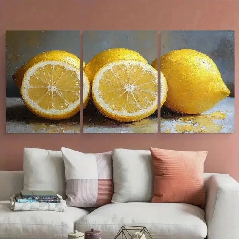 3pcs Lemon Slices Décor Delicious Perfect Wall Art Set Canvas Framed 60x90cm - High Quality Print 100% Australian Made Wall Canvas Ready to Hang - Bella Home Decor