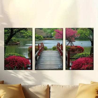 3pcs Garden Lakeside Plants And Flowers Wall Art Set Canvas Framed 40x60cm - High Quality Print 100% Australian Made Wall Canvas Ready to Hang - Bella Home Decor