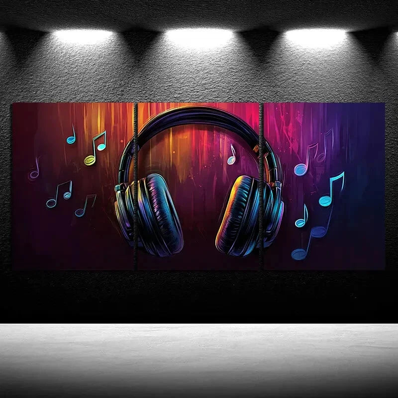 3pcs Music Headphone Themed Modern Painting Metal Print Ready to Hang Art - Bella Home Decor