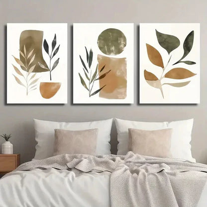 3pcs Abstract Leaf & Geometric Modern Wall Art Canvas Unframed - High Quality Print 100% Australian Made Wall Canvas - Bella Home Decor