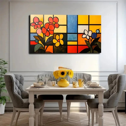 Flowers Abstract Checkered Wall Art Canvas Office Home Room Framed 120x60cm