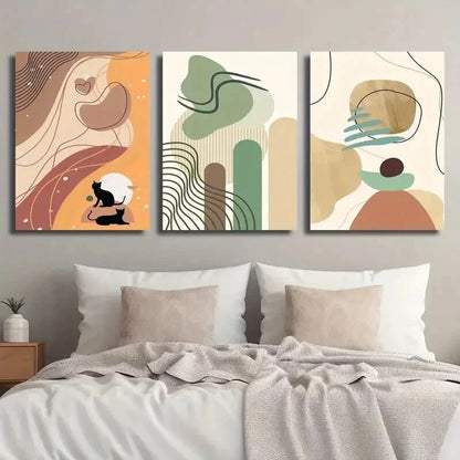 3pcs Animal Cat Illustration Stylish Perfect Wall Art Set Canvas Framed 50x70cm - High Quality Print 100% Australian Made Wall Canvas Ready to Hang - Bella Home Decor