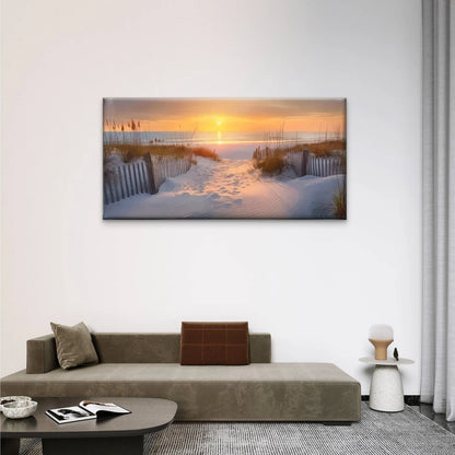 Beach Scene Sunset Sand Dunes Wall Art Canvas Office Home Room Framed 120x60cm