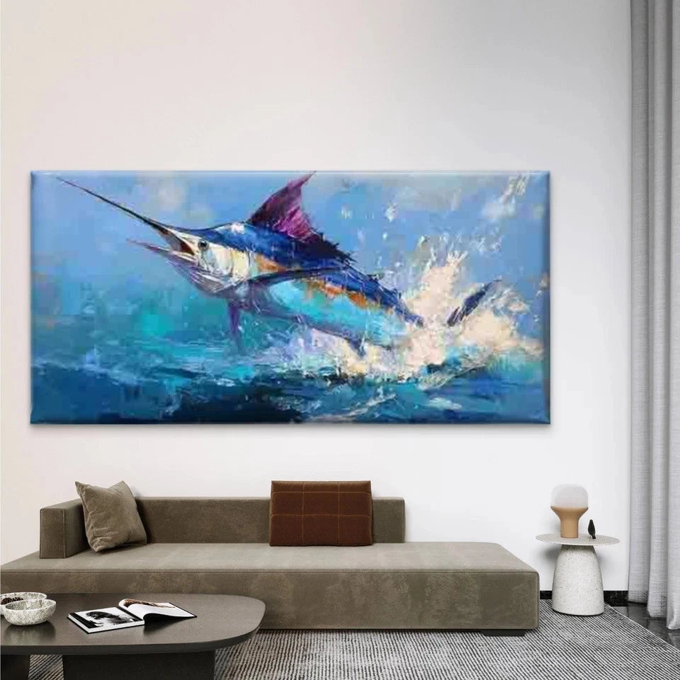 Sailfish Watercolor Wall Art Canvas Office Home Room Framed 120x60cm