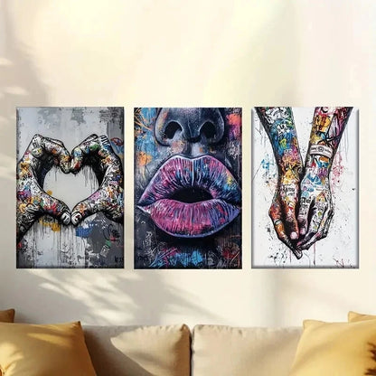 3pcs City street graffiti hand in hand Wall Art Set Canvas Framed 50x70cm - High Quality Print 100% Australian Made Wall Canvas Ready to Hang - Bella Home Decor
