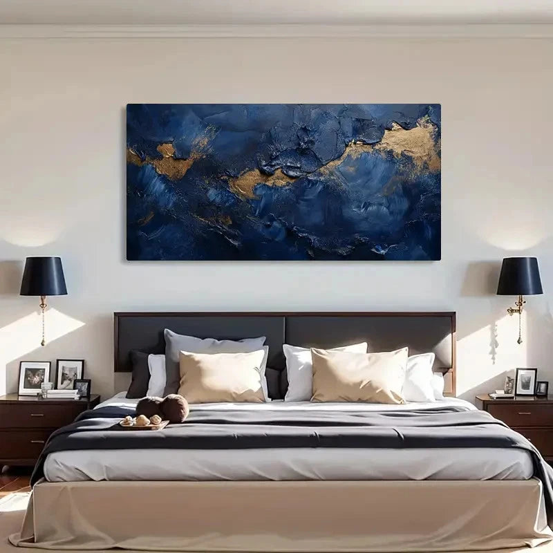 Modern Abstract Blue Waves Wall Art Canvas Office Home Room Framed 120x60cm