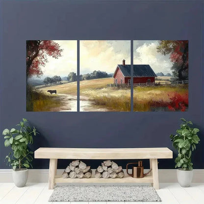 3pcs Countryside Landscape, Red Barn  Wall Art Canvas Unframed – High Quality Print 100% Australian Made Wall Canvas - Bella Home Decor