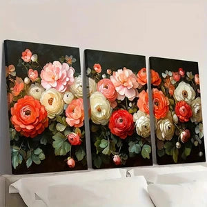 3pcs White Hydrangea and Mixed JM  Wall Art Set Canvas Framed 40x60cm - High Quality Print 100% Australian Made Wall Canvas Ready to Hang