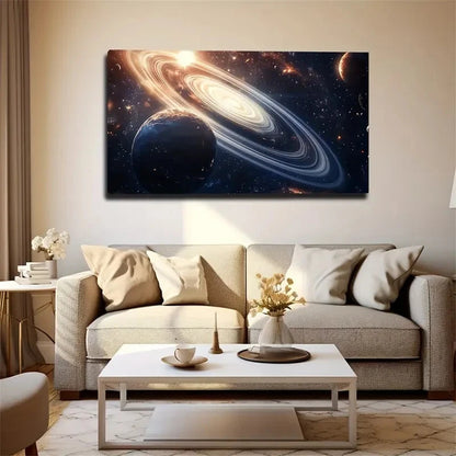 Vibrant Planets Stars & Galaxy Wall Art Canvas Office Home Room Framed 120x60cm